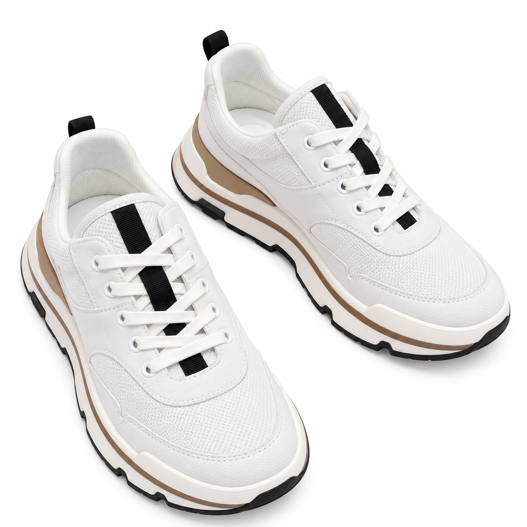 Hermès White Leather & Mesh Sneakers with Beige Accents