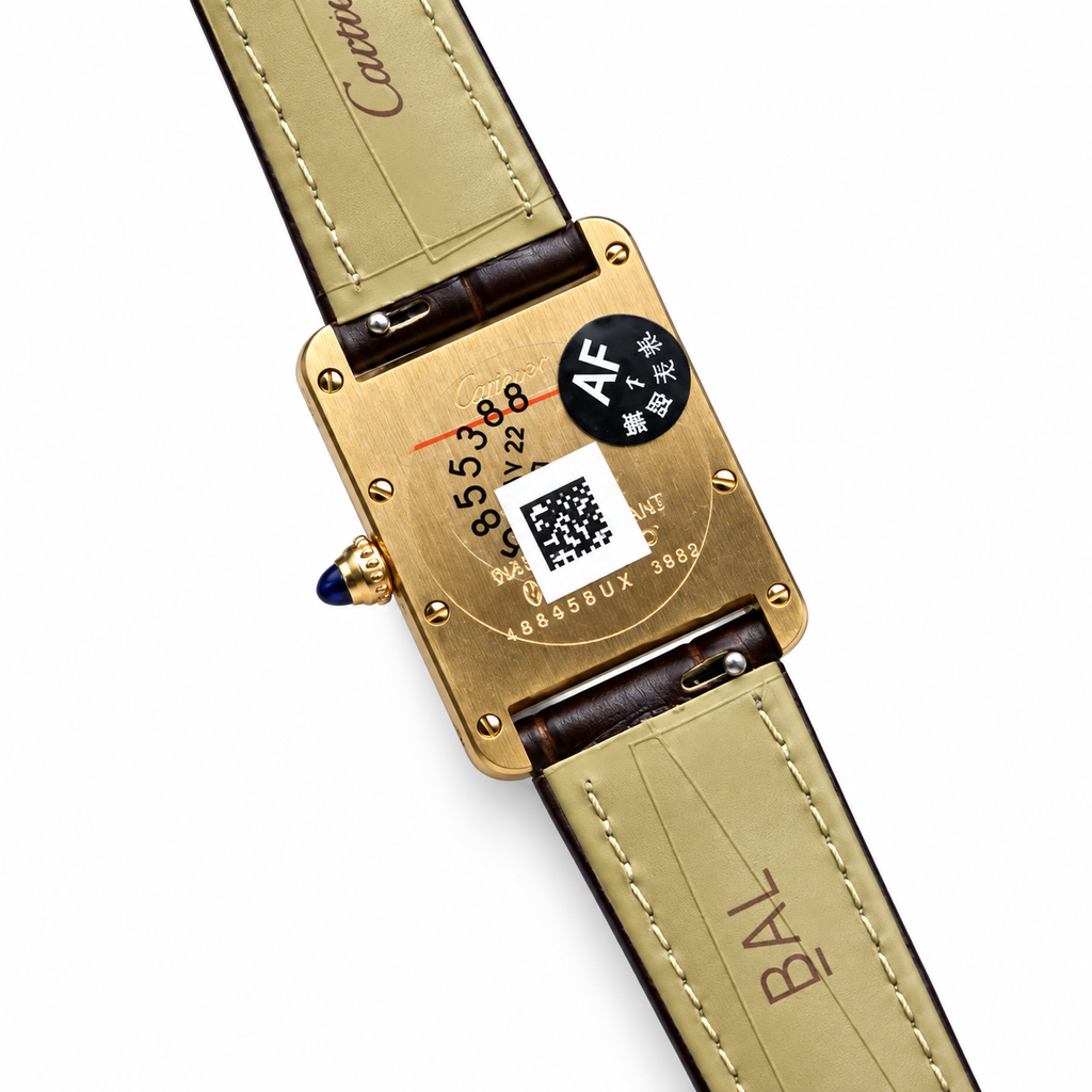 Cartier Tank Must Yellow Gold White Dial Brown Alligator Strap Watch