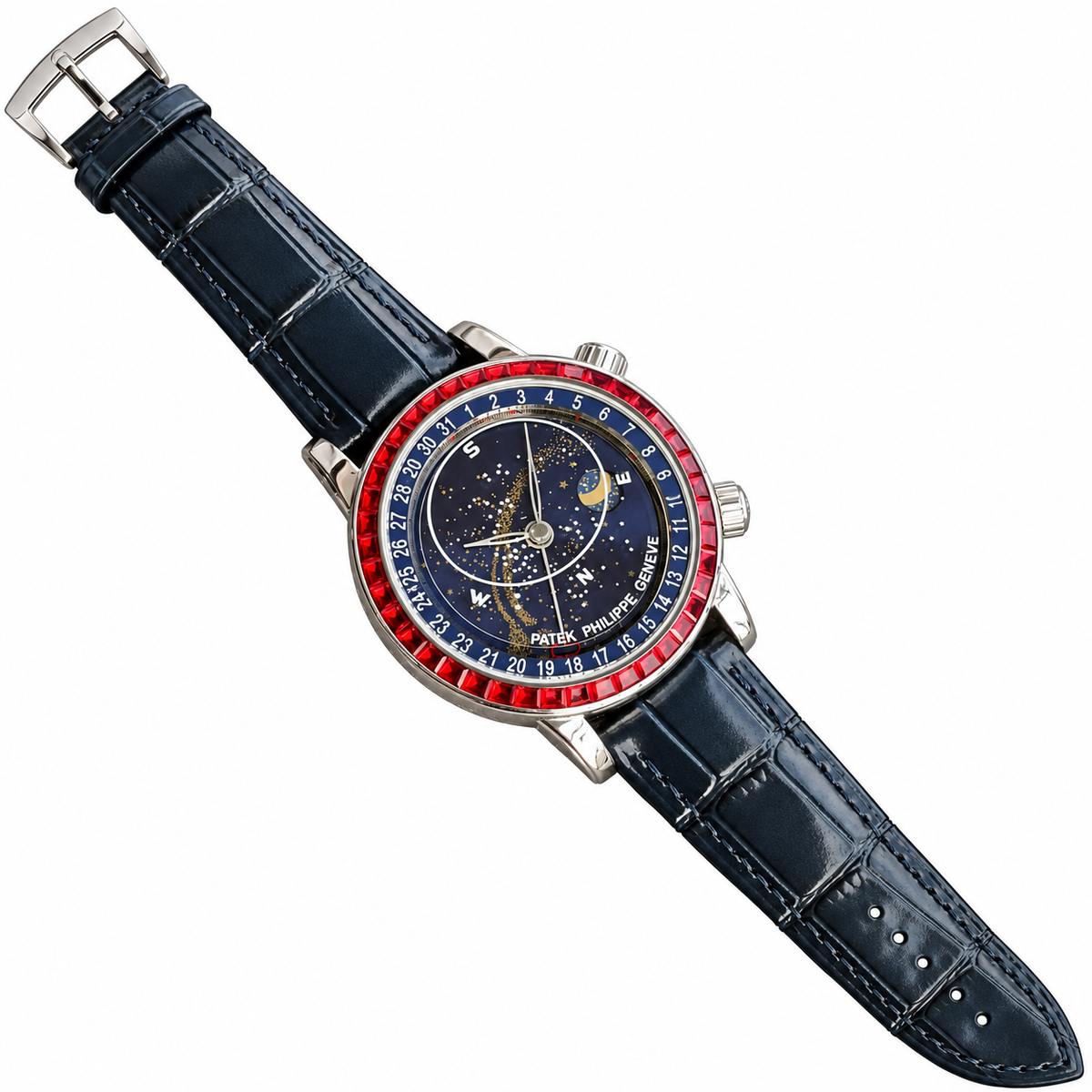 Patek Philippe Celestial White Gold Ruby Bezel Deep Blue Star Dial Moon Phase 44mm