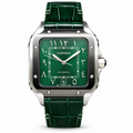 Cartier Santos de Cartier Large Stainless Steel Green Dial Green Alligator Strap Automatic Watch