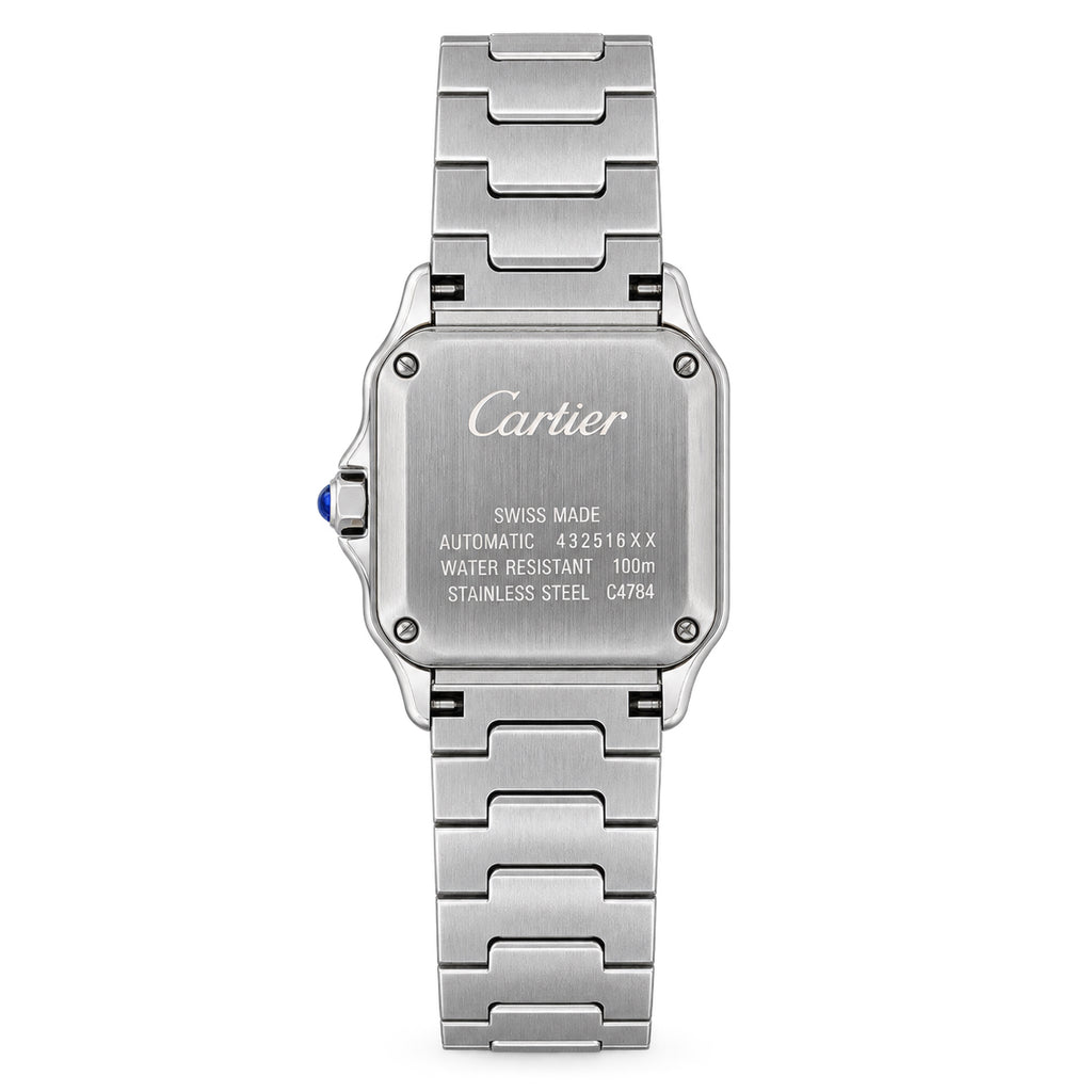 Cartier Santos de Cartier Large Stainless Steel White Dial Roman Numeral Blue Hands Steel Bracelet Automatic Watch