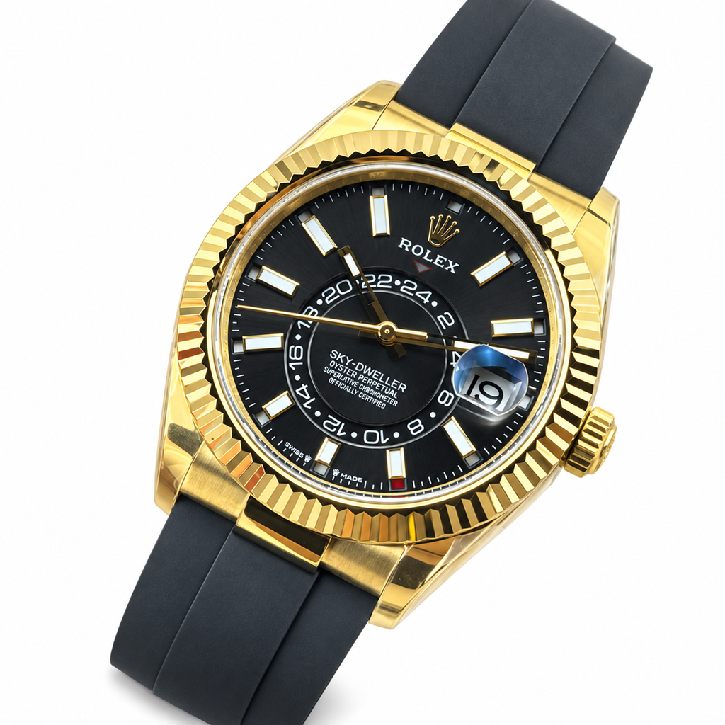 Rolex Sky-Dweller Yellow Gold Black Dial Oysterflex Watch