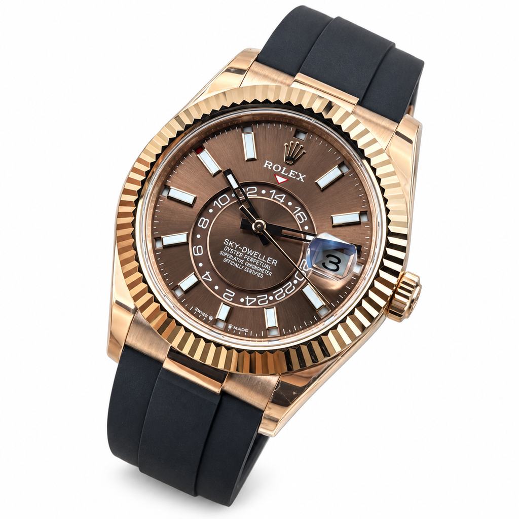 Rolex Sky-Dweller Rose Gold Chocolate Dial Oysterflex Watch