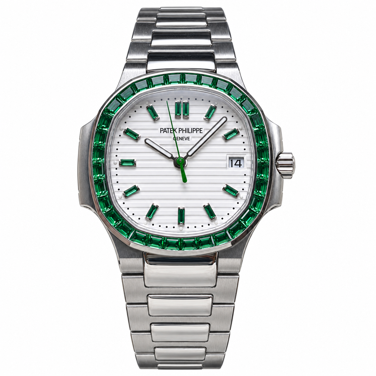 Patek Philippe Nautilus Emerald Baguette Steel White Dial