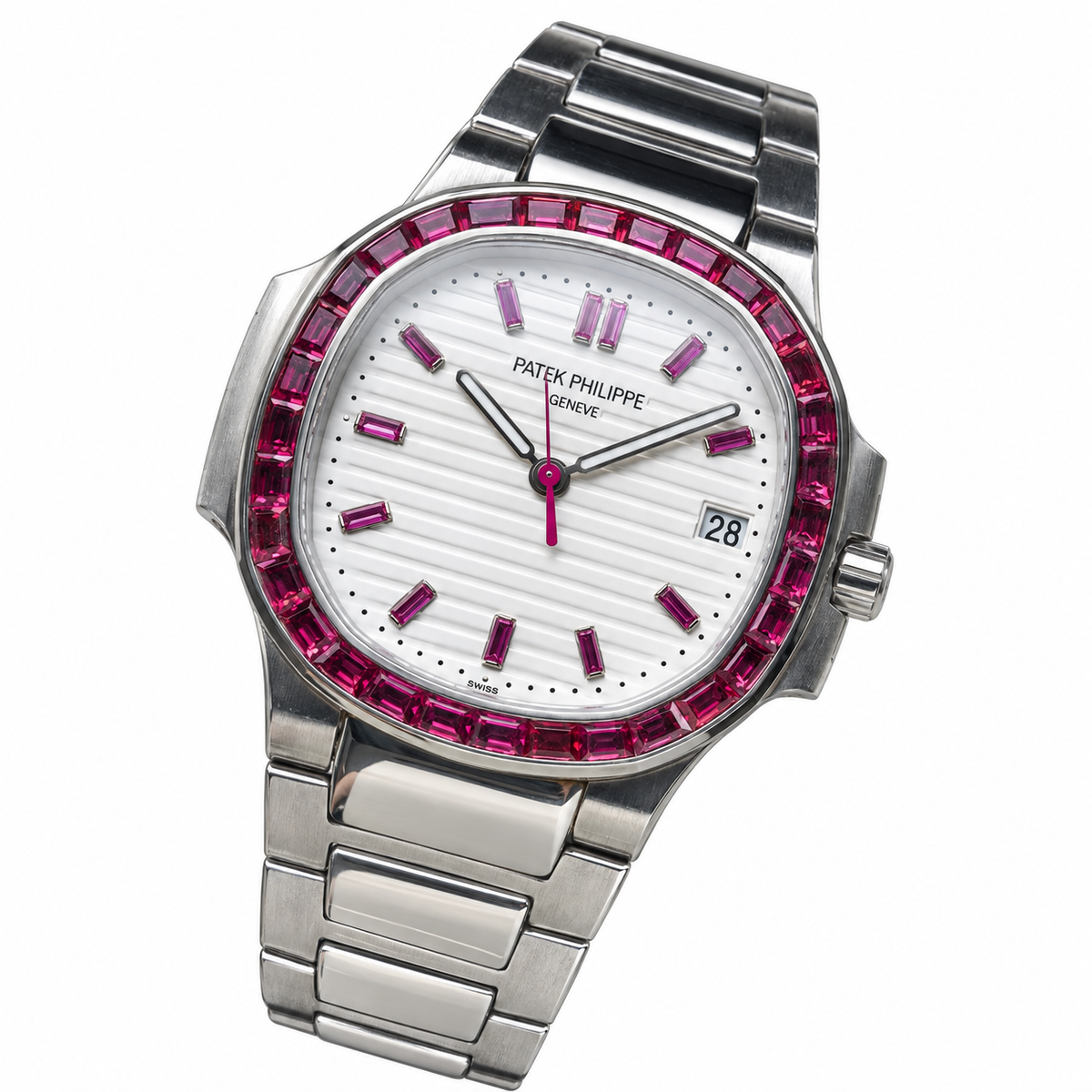 Patek Philippe Nautilus Ruby Baguette Steel White Dial