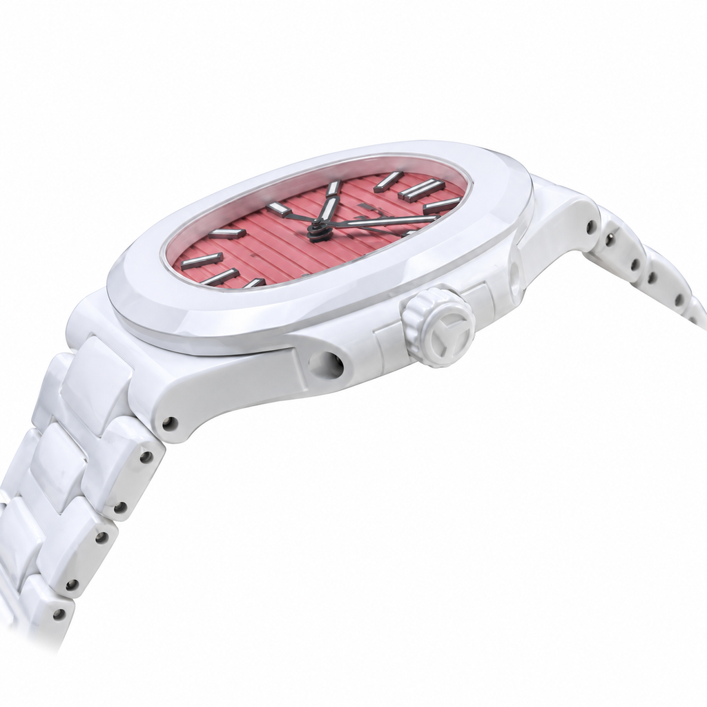 Patek Philippe Nautilus AET Fernold White Ceramic Coral Pink Dial