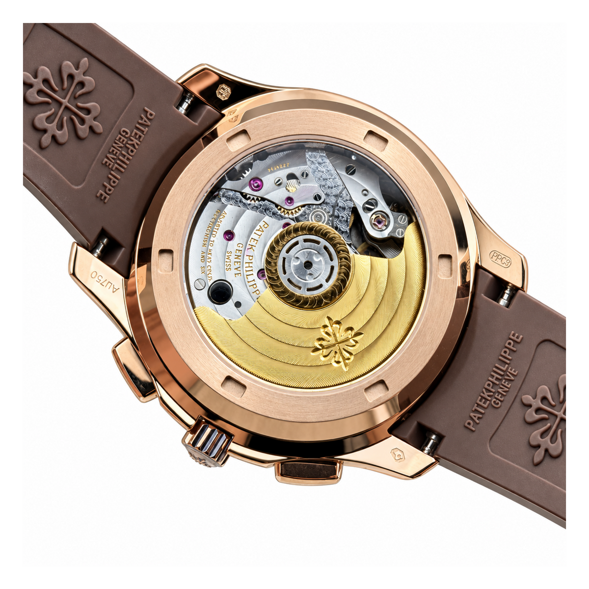 Patek Philippe Aquanaut Chronograph Rose Gold Rainbow Sapphire White MOP Brown Strap 39.9mm