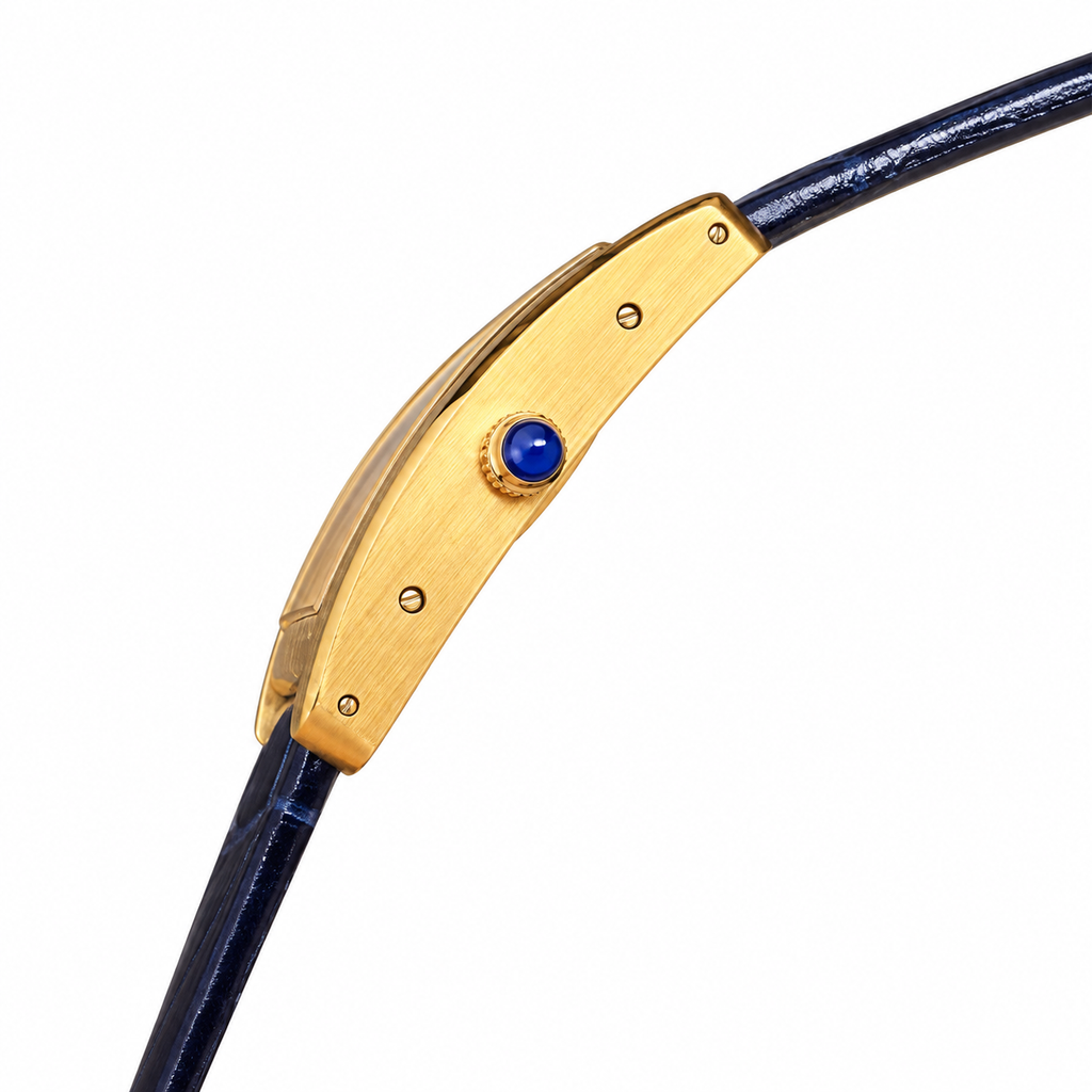 Cartier Tank Must Yellow Gold White Dial Navy Blue Alligator Strap Watch