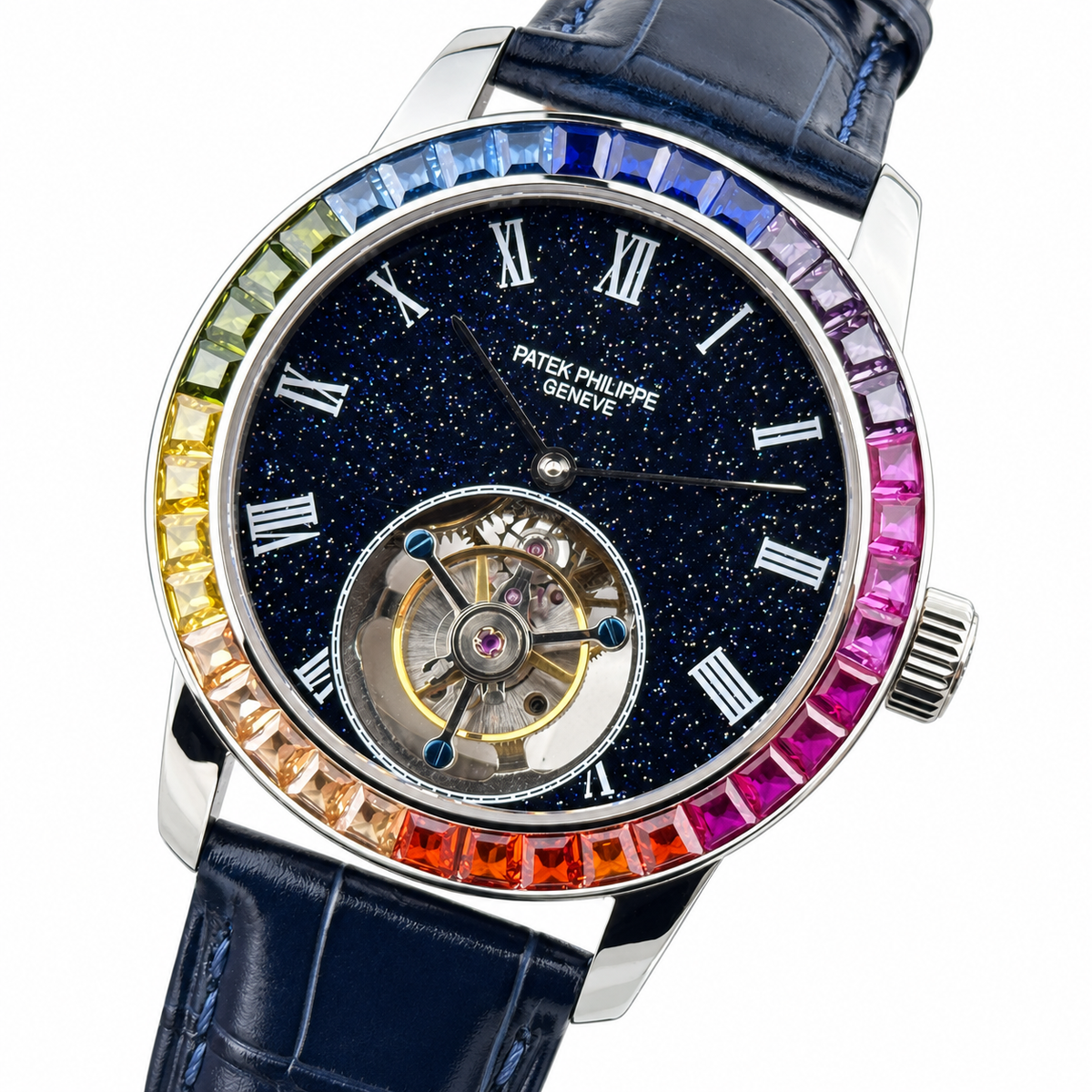Patek Philippe Calatrava Tourbillon Rainbow Sapphire Yellow Gold 42mm