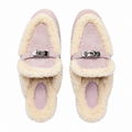 Hermès Pink Mules with Cream Plush Trim & Silver-Tone Hardware