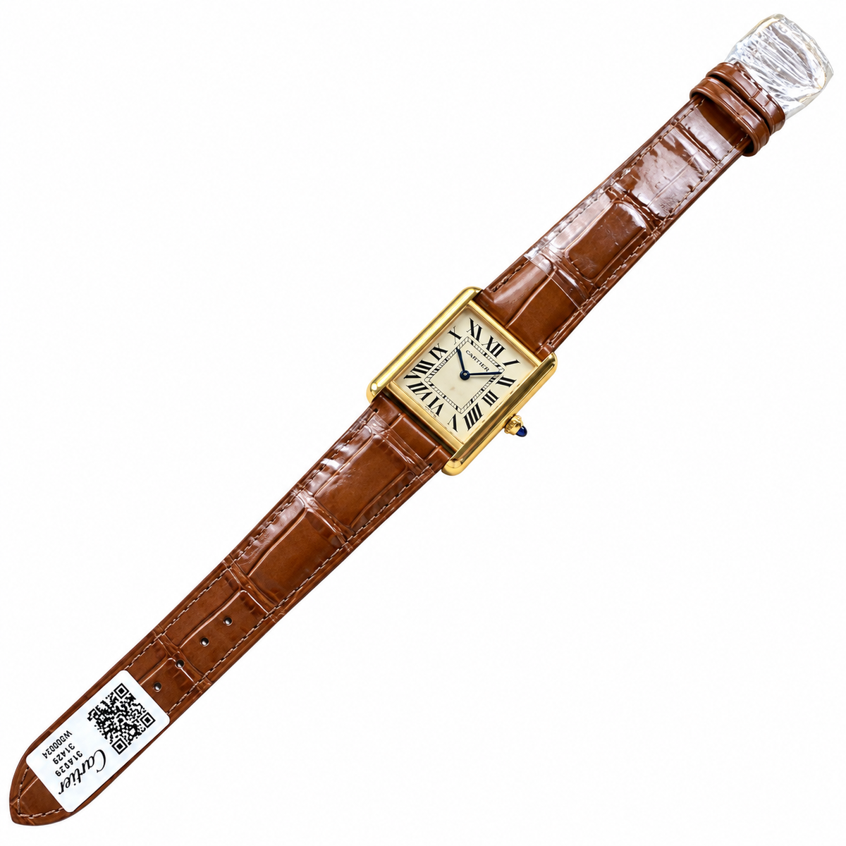Cartier Tank Solo Yellow Gold White Dial Date Brown Alligator Watch