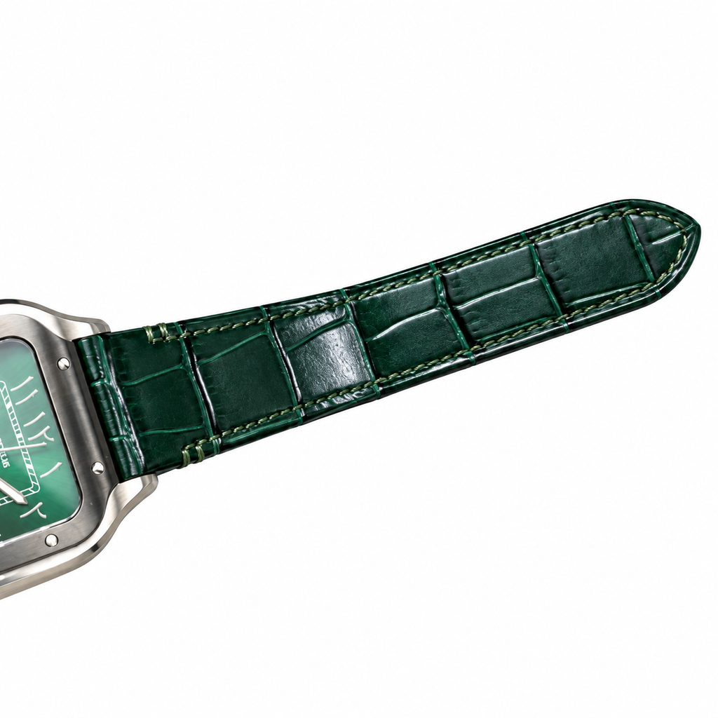 Cartier Santos de Cartier Large Stainless Steel Green Dial Arabic Numeral Green Alligator Strap Automatic Watch