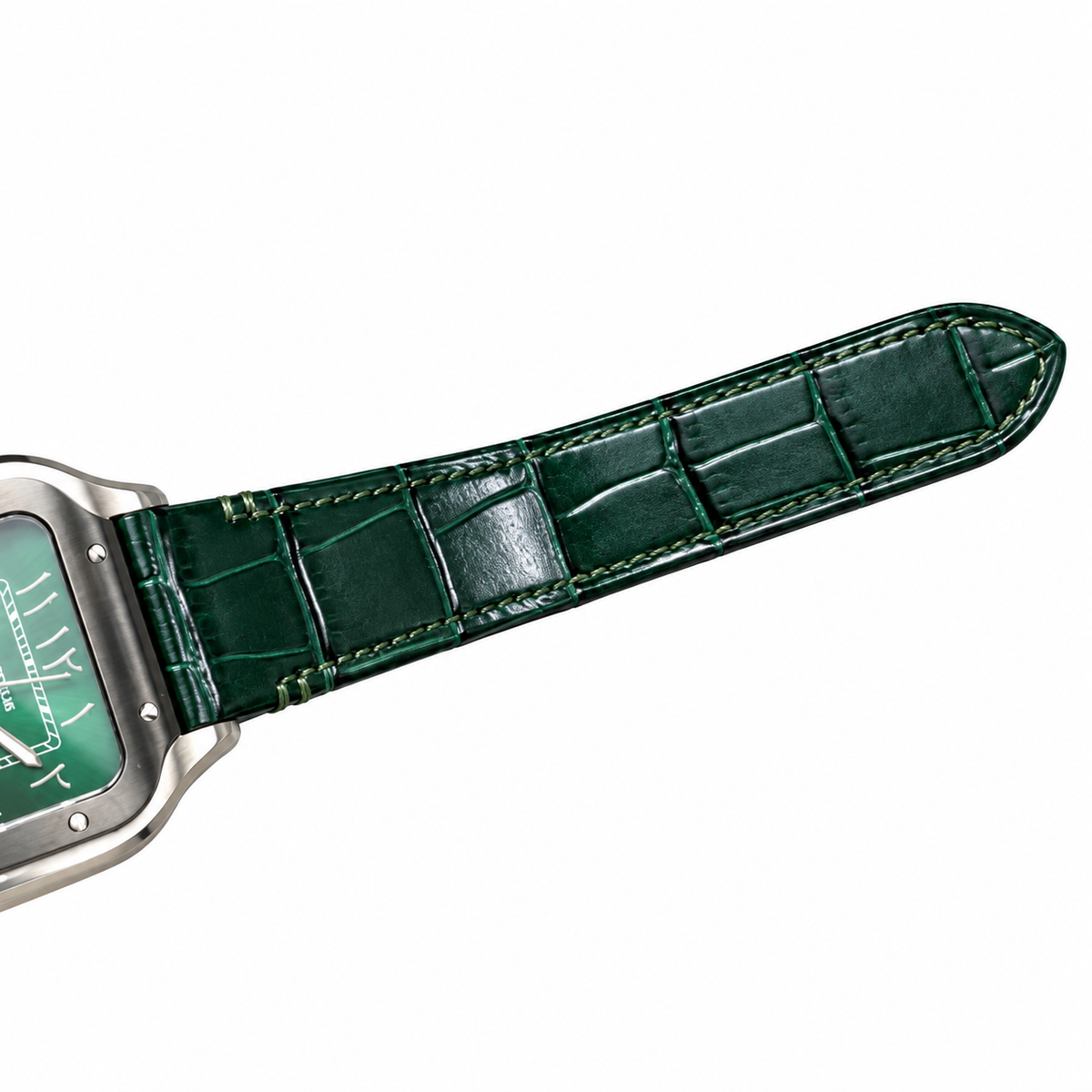 Cartier Santos de Cartier Large Stainless Steel Green Dial Arabic Numeral Green Alligator Strap Automatic Watch