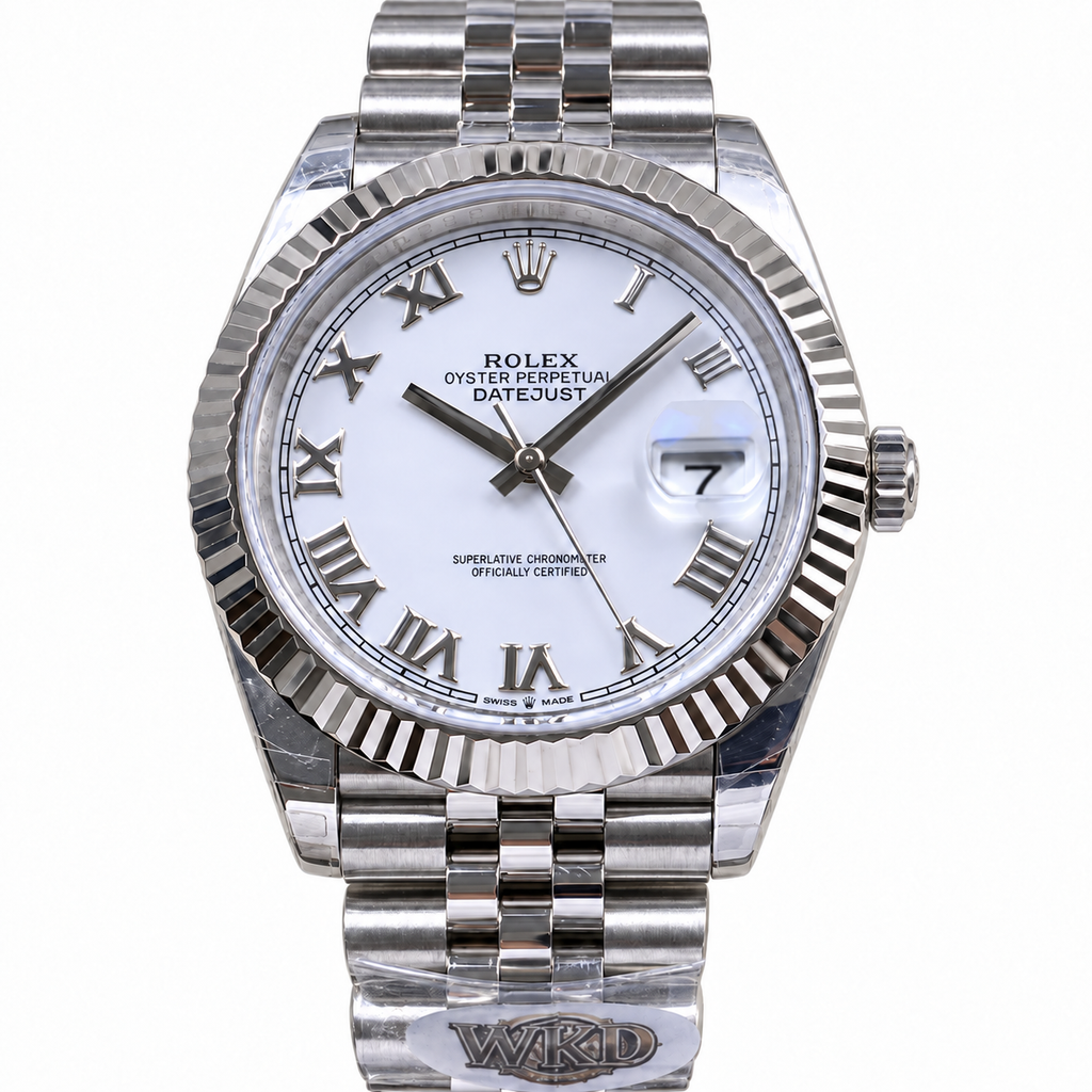 Rolex Datejust 41mm White Roman Dial Fluted Bezel Jubilee Bracelet Oystersteel