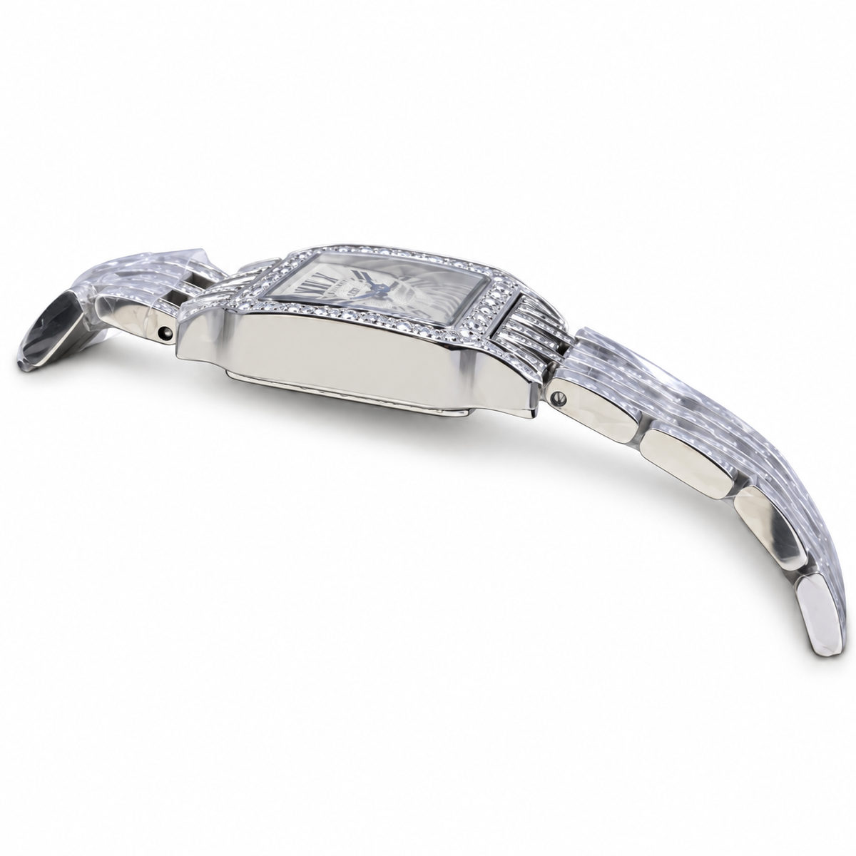 Cartier Tank Française 18k White Gold Diamond Bezel White Dial Metal Bracelet Watch