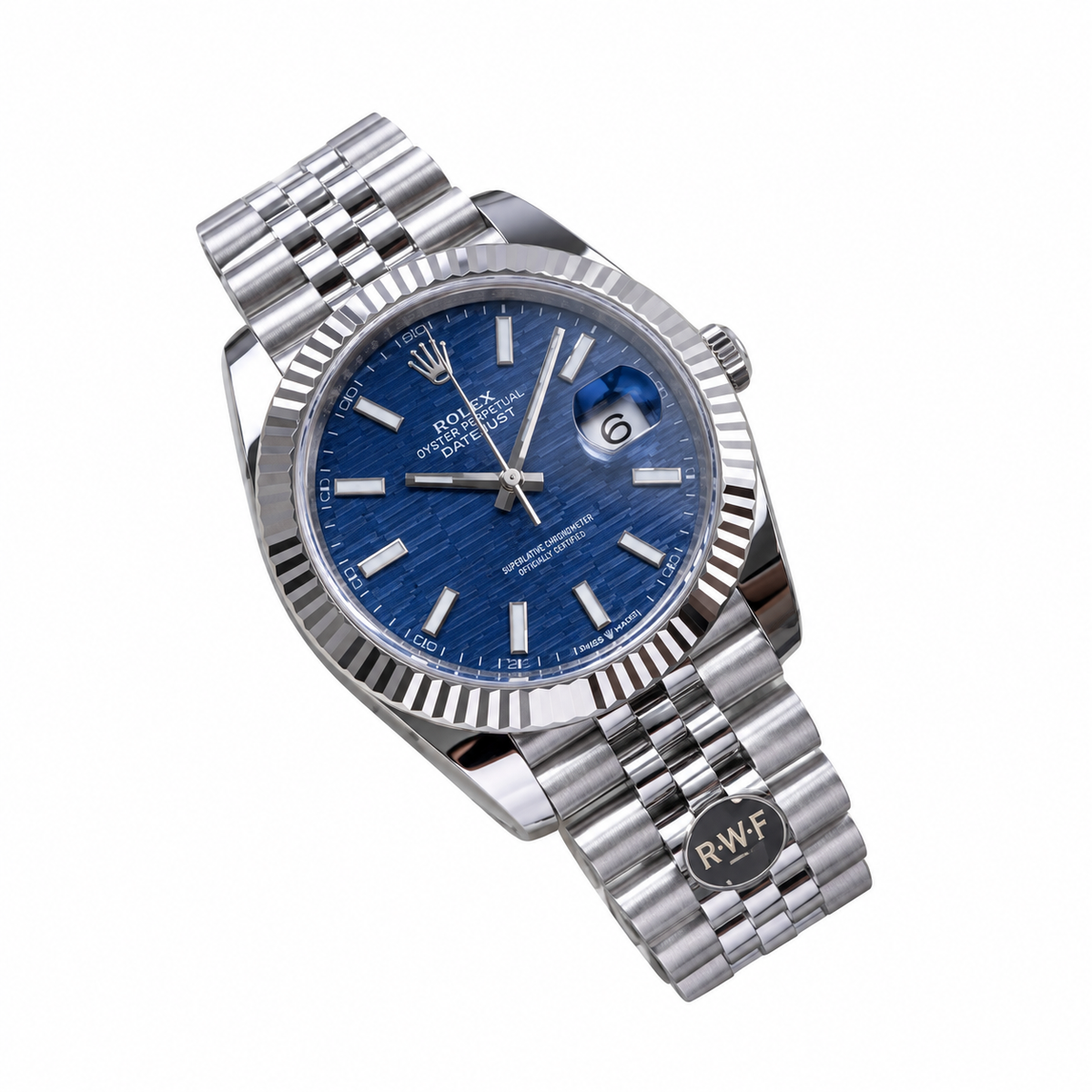 Rolex Datejust 41 Oystersteel White Gold Fluted Bezel Blue Motif Dial Jubilee Bracelet Watch