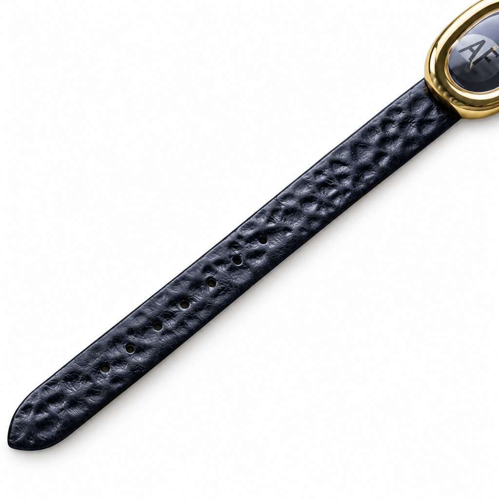 Cartier Baignoire Mini 18k Yellow Gold Black Dial Black Leather Strap Watch