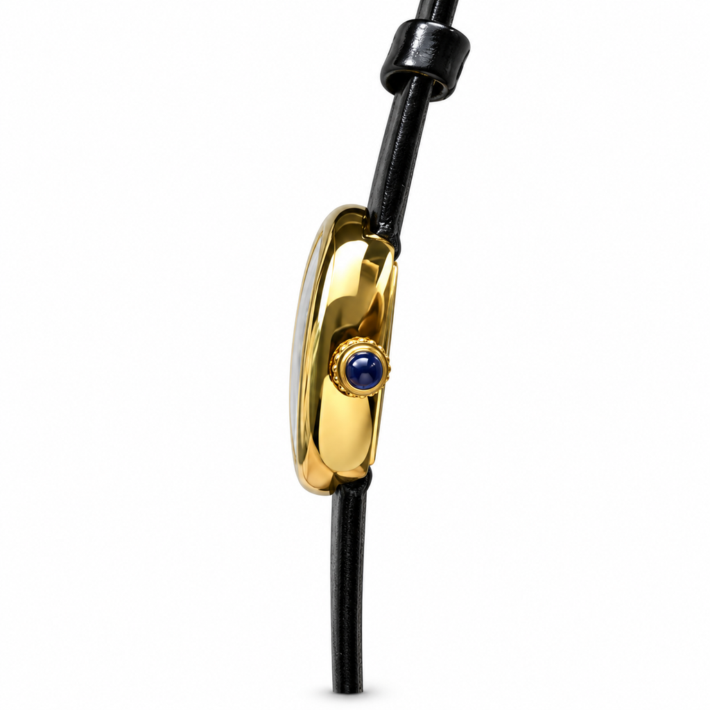Cartier Baignoire Mini Yellow Gold Cream Dial Black Leather Watch