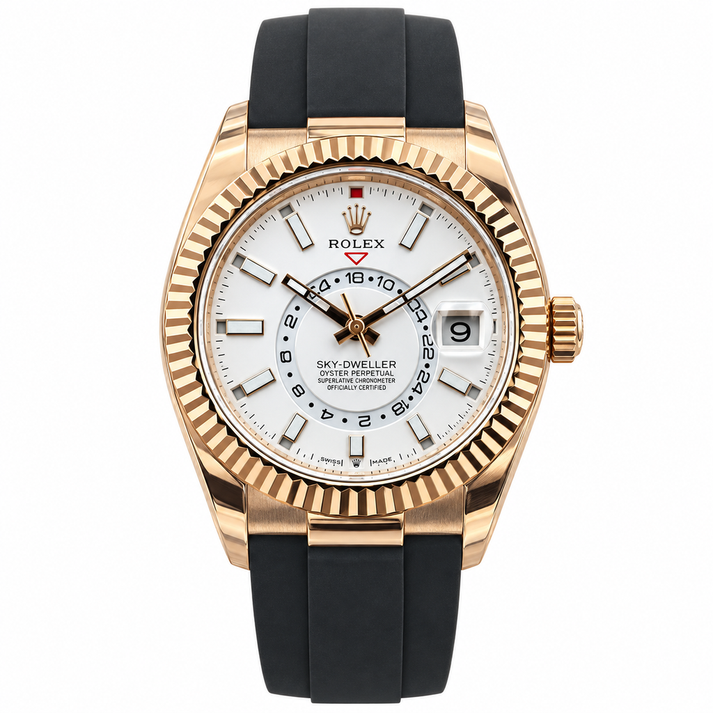 Rolex Sky-Dweller Rose Gold White Dial Oysterflex Watch