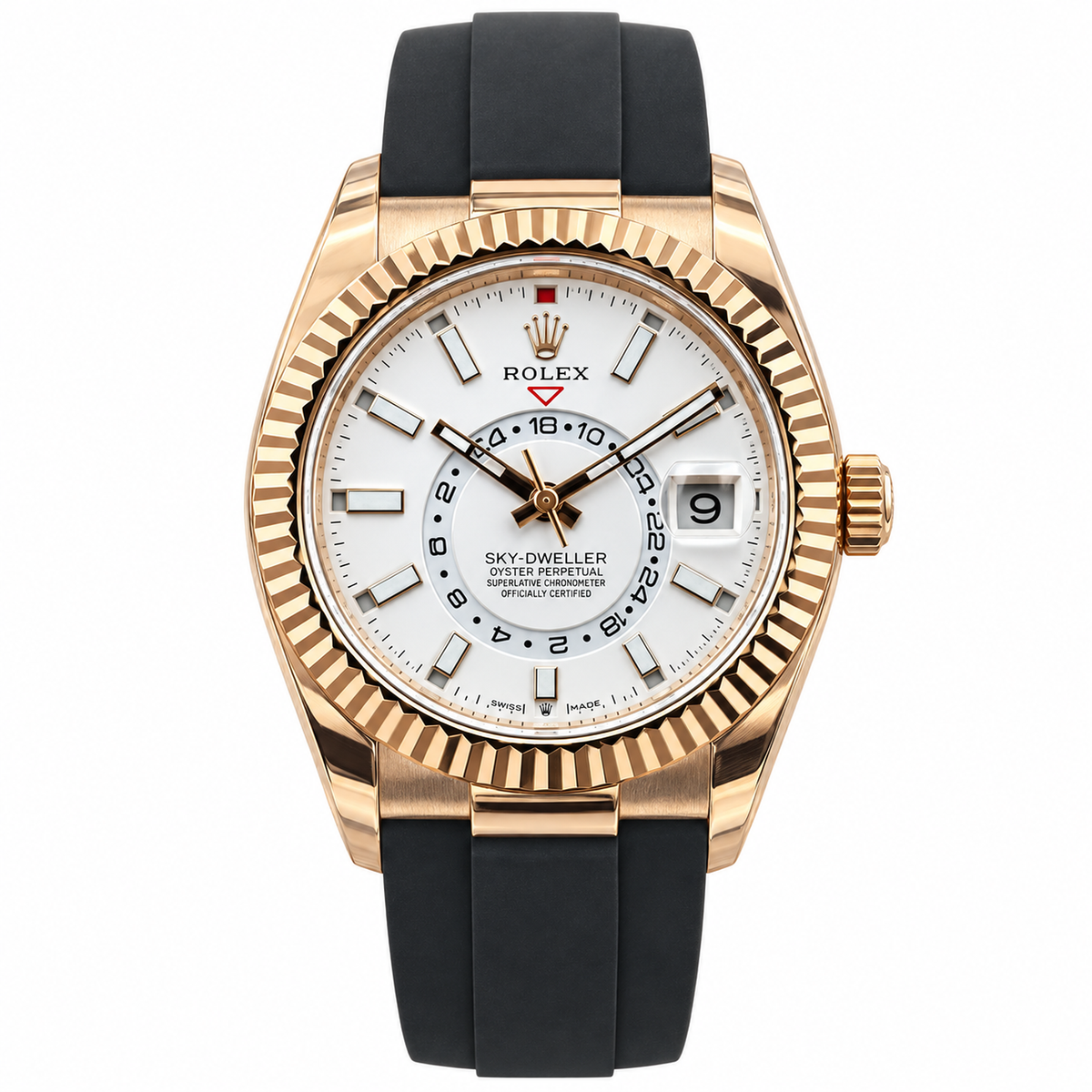 Rolex Sky-Dweller Rose Gold White Dial Oysterflex Watch