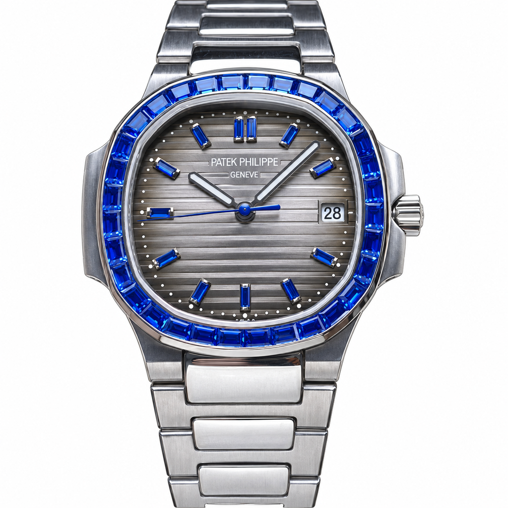 Patek Philippe Nautilus Blue Sapphire Baguette Steel Grey Dial