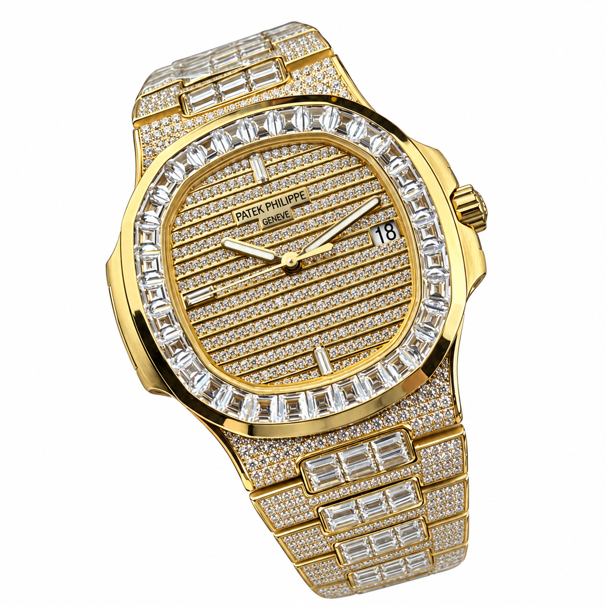 Patek Philippe Nautilus Iced Out Full Diamond Yellow Gold Baguette 40mm