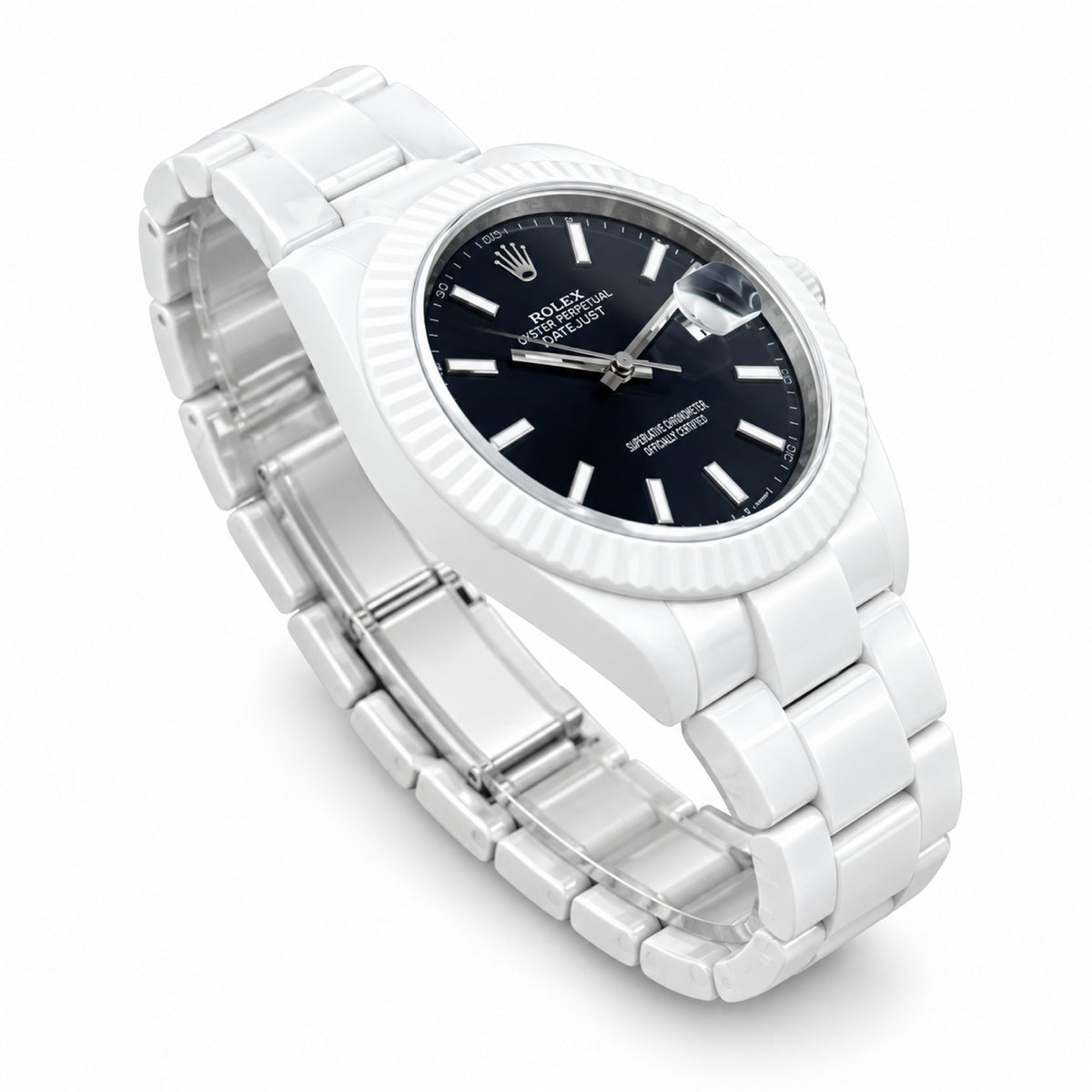 Rolex Datejust 41mm AET Remould White Ceramic Black Dial Custom Watch