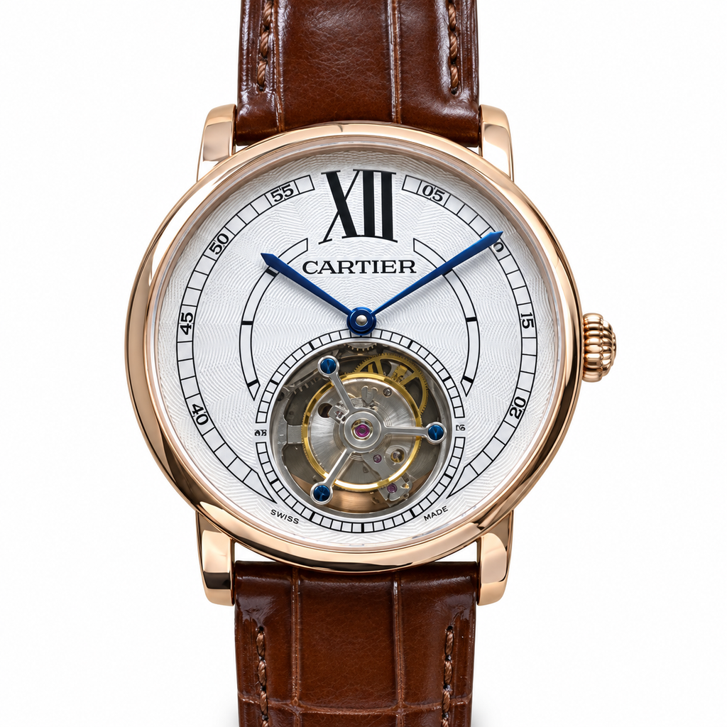 Cartier Ronde Rose Gold Brown Alligator Mechanical Watch