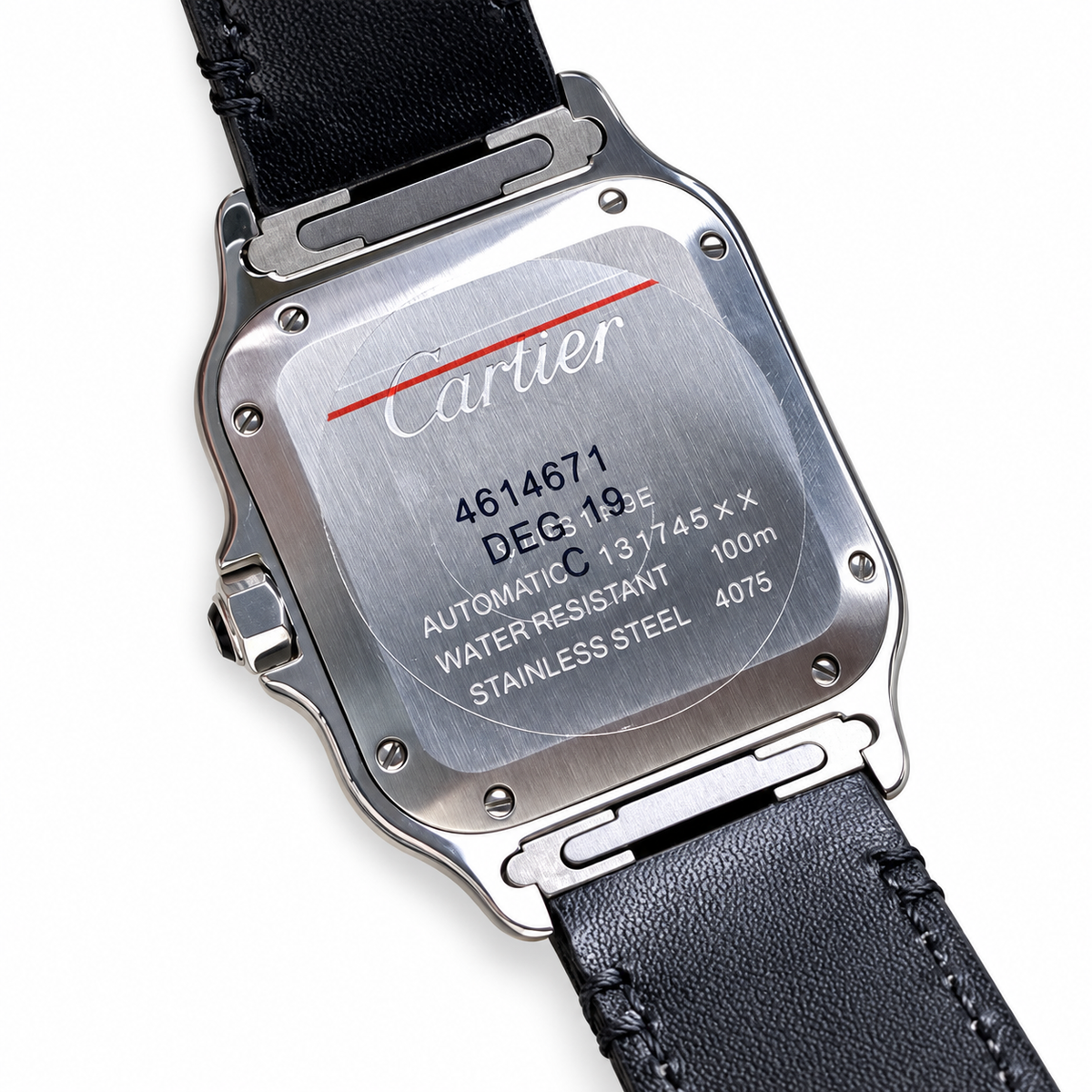Cartier Santos de Cartier Large Stainless Steel Champagne Dial Roman Numeral Interchangeable Black Alligator Strap & Steel Bracelet Automatic Watch