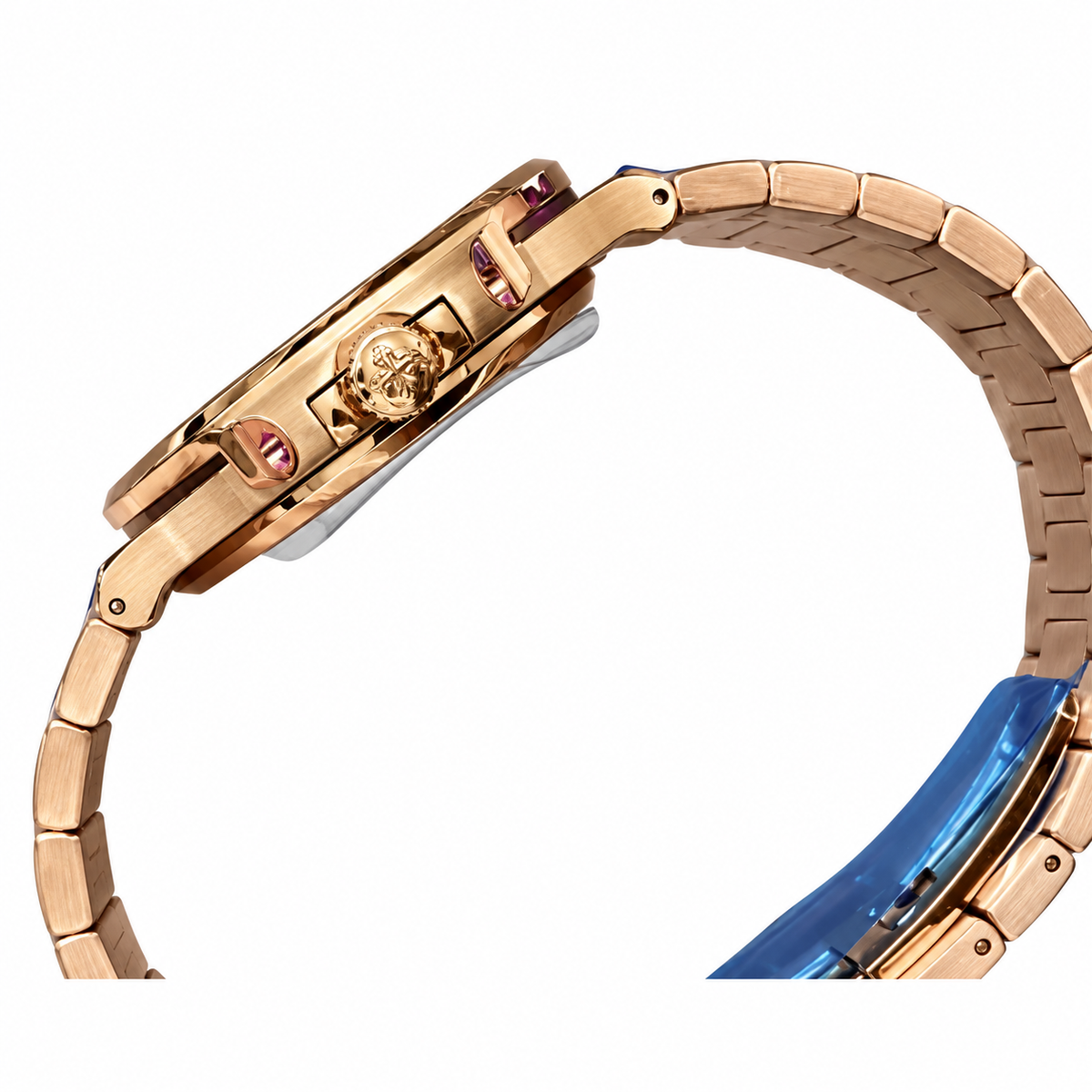 Patek Philippe Nautilus Rose Gold Ruby Baguette Black Dial Blue PVD Links