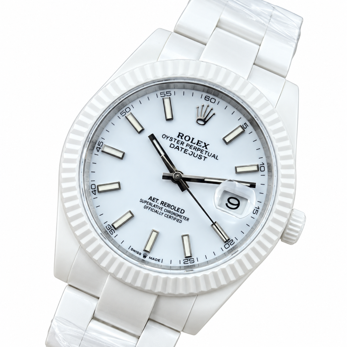 Rolex Datejust 41mm AET Remould Full White Ceramic Custom Watch