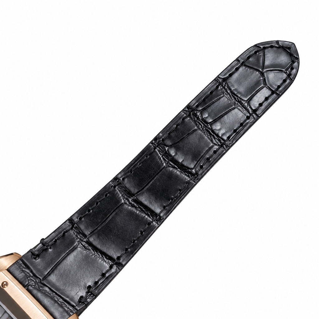 Cartier Santos de Cartier Large Rose Gold PVD Stainless Steel White Dial Roman Numeral Grey Alligator Strap Automatic Watch