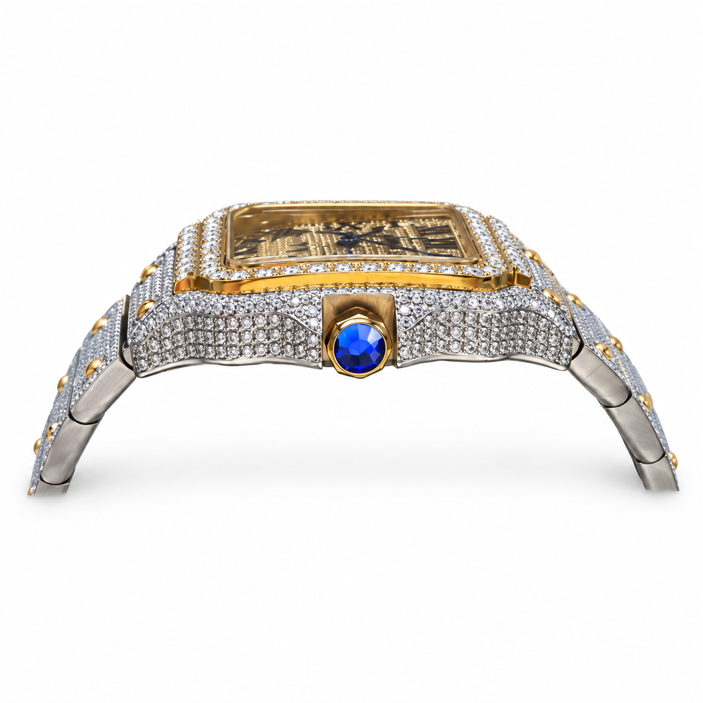Cartier Santos de Cartier Large Iced Out Two-Tone Full Pavé Diamond Dial & Bracelet Watch