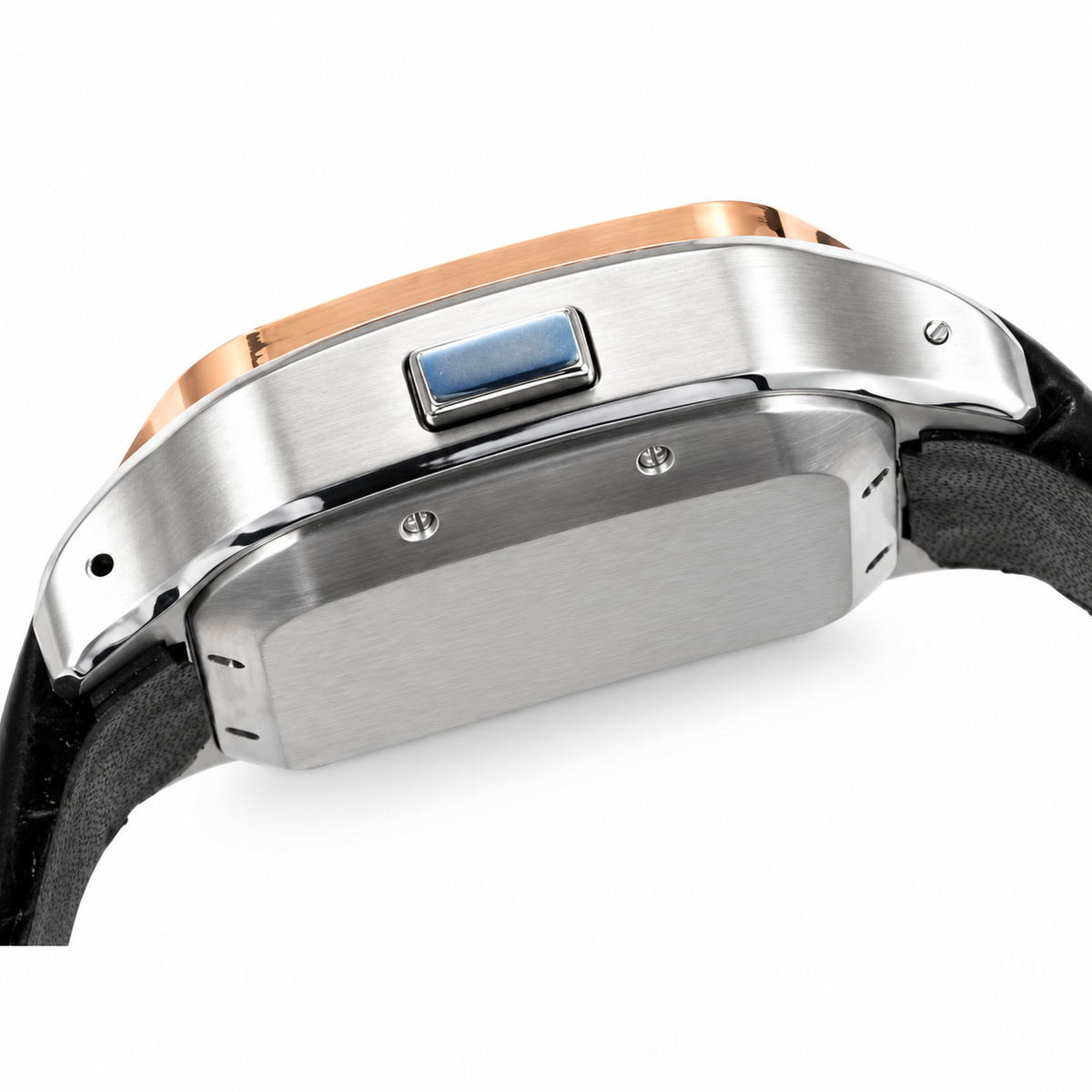 Cartier Santos de Cartier Chronograph Steel Rose Gold Pavé Diamond Bezel White Dial Black Alligator Watch