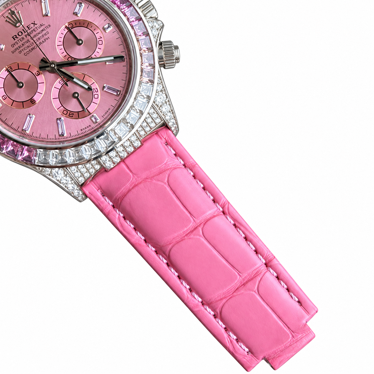 Rolex Cosmograph Daytona White Gold Pink Sapphire Diamond Bezel Pink Dial Watch