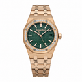 Audemars Piguet Royal Oak Rose Gold Diamond Bezel Green Tapisserie Date Watch
