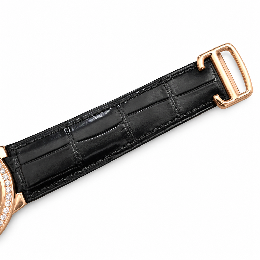 Cartier Ballon Bleu de Cartier Rose Gold Diamond Bezel Chocolate Dial Black Alligator Watch