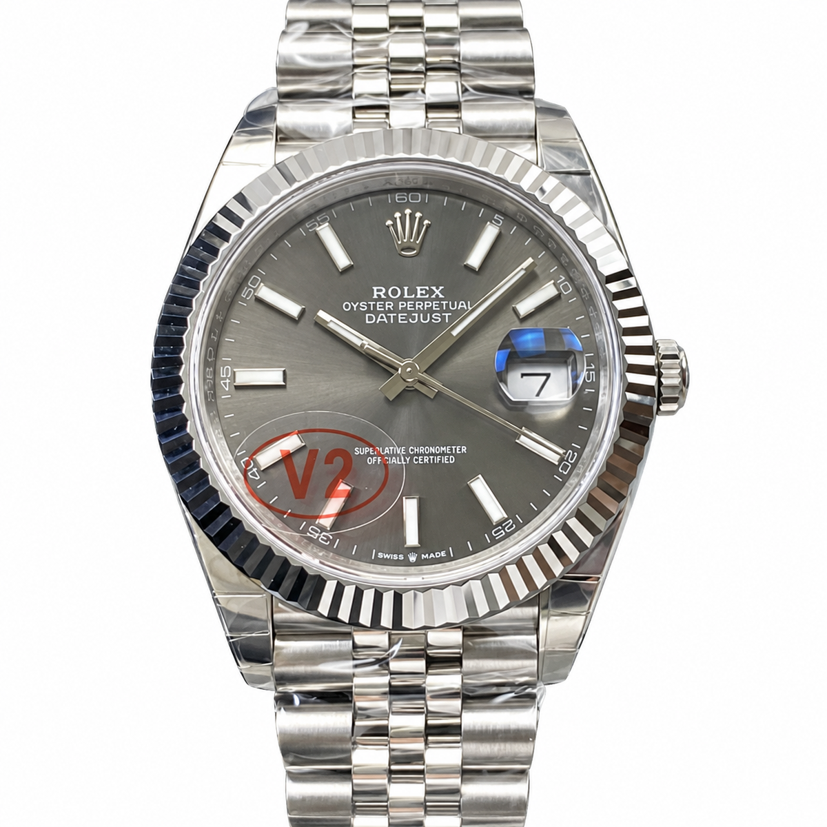 Rolex Datejust 41 Oystersteel White Gold Fluted Bezel Slate Dial Jubilee Bracelet Watch