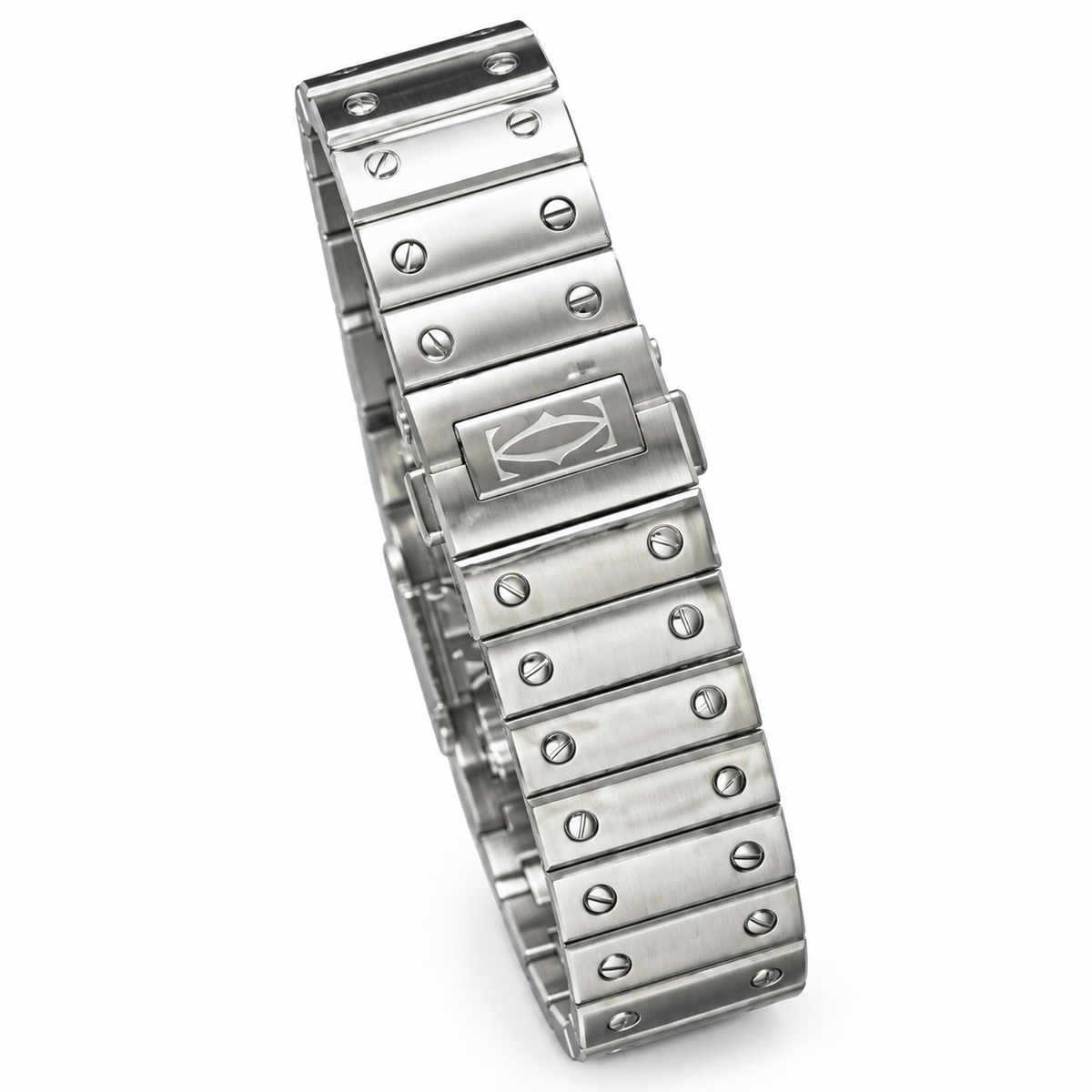 Cartier Santos de Cartier Large Skeleton Blue ADLC Bezel Automatic Steel Bracelet Watch
