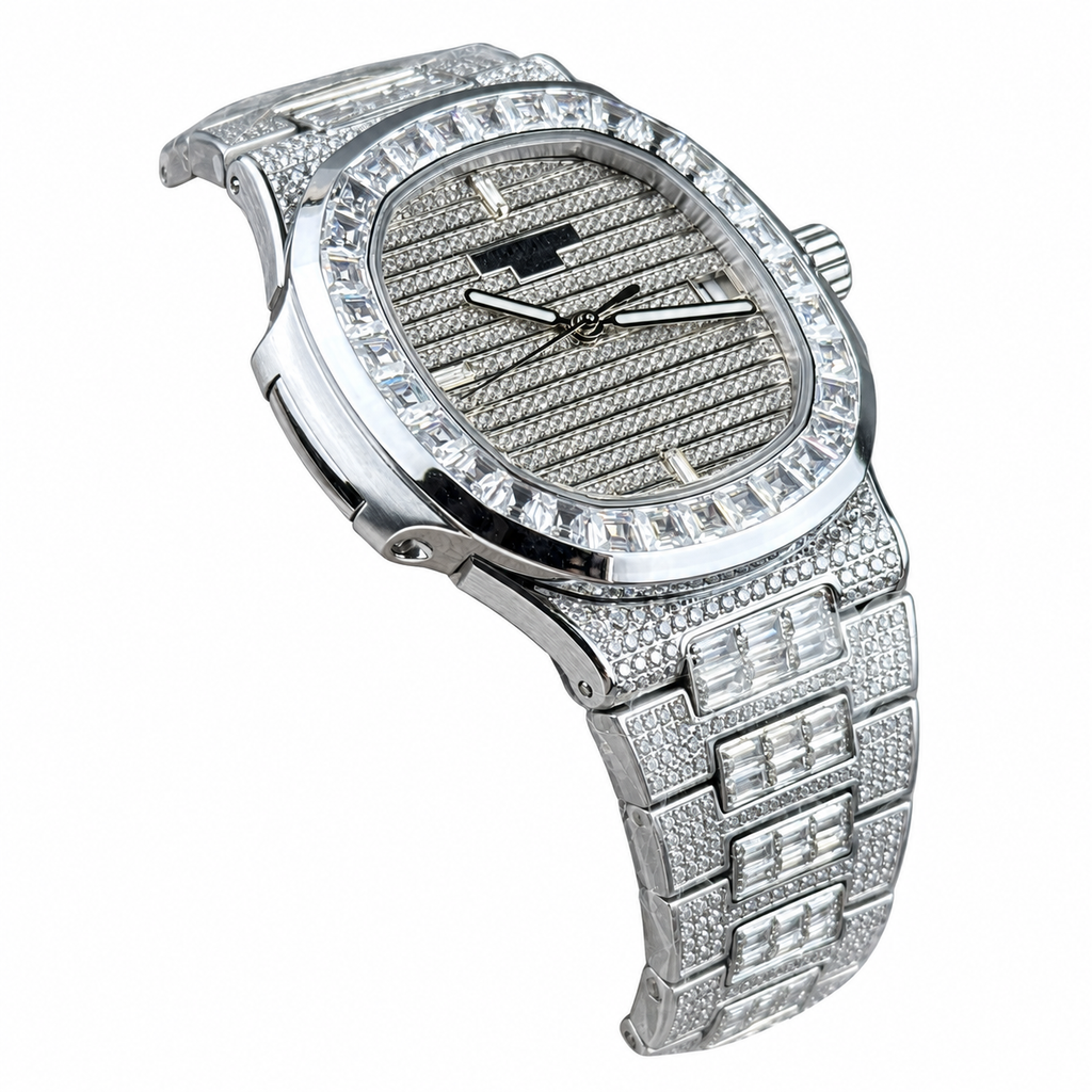Patek Philippe Nautilus Iced Out Full Diamond Steel Baguette Bezel 40mm