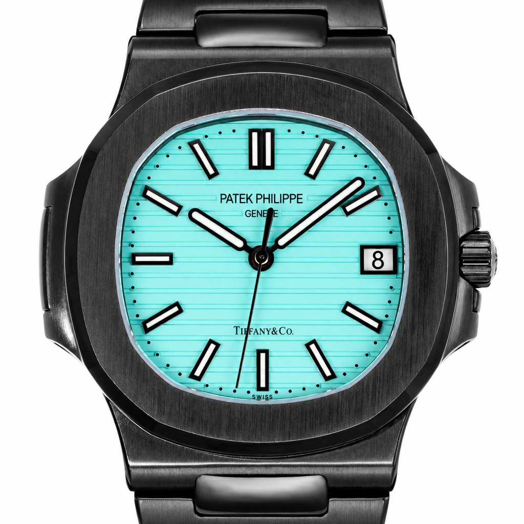 Patek Philippe Nautilus x Tiffany & Co. Custom DLC Black Tiffany Blue Dial Steel Bracelet Sapphire Caseback Date 40mm
