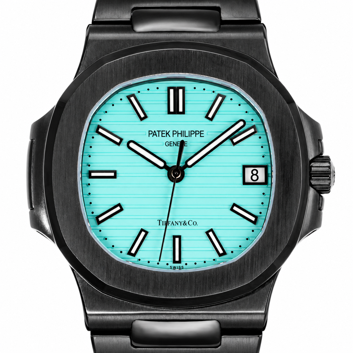 Patek Philippe Nautilus x Tiffany & Co. Custom DLC Black Tiffany Blue Dial Steel Bracelet Sapphire Caseback Date 40mm