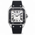 Cartier Santos 100 XL Stainless Steel Black Rubber Bezel White Dial Roman Numeral Black Rubber Strap Automatic Watch