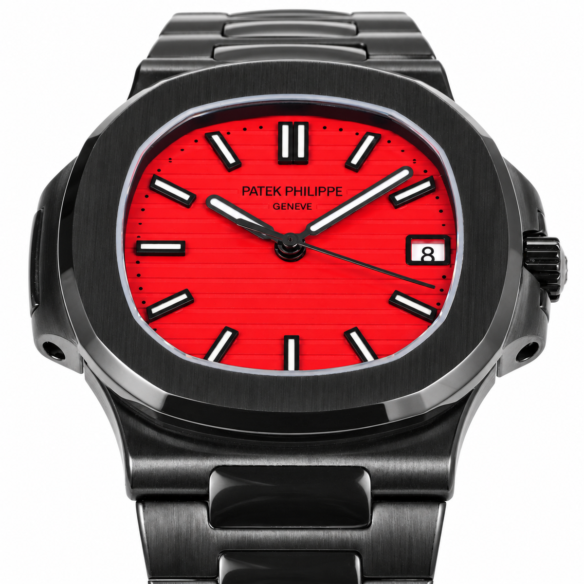 Patek Philippe Nautilus Custom DLC Black Red Dial Steel Bracelet 40mm