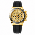 Rolex Cosmograph Daytona 18K Yellow Gold Black Ceramic Bezel Champagne Dial Oysterflex Watch 40mm