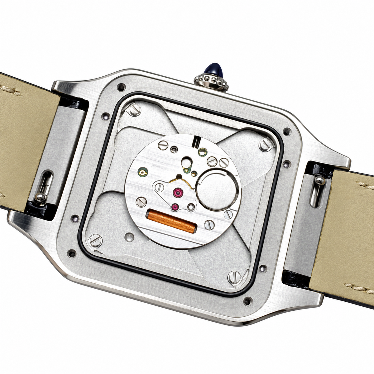 Cartier Santos-Dumont XL Stainless Steel White Dial Black Alligator Strap Watch