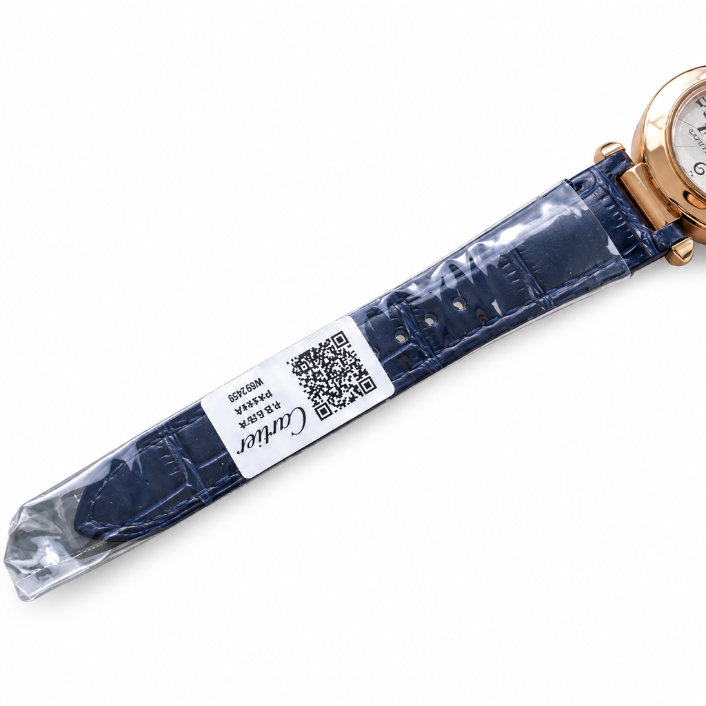 Cartier Pasha de Cartier 30mm 18k Rose Gold White Dial Blue Alligator Strap Quartz Watch