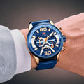 MINI FOCUS Sport Chronograph Watch 50mm | Navy Blue & Rose Gold Men's Timepiece