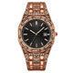 Men's Iced Out Rose Gold Full Crystal CZ Diamond Black Dial Gold Hands Bracelet Fashion Watch Street Luxury
