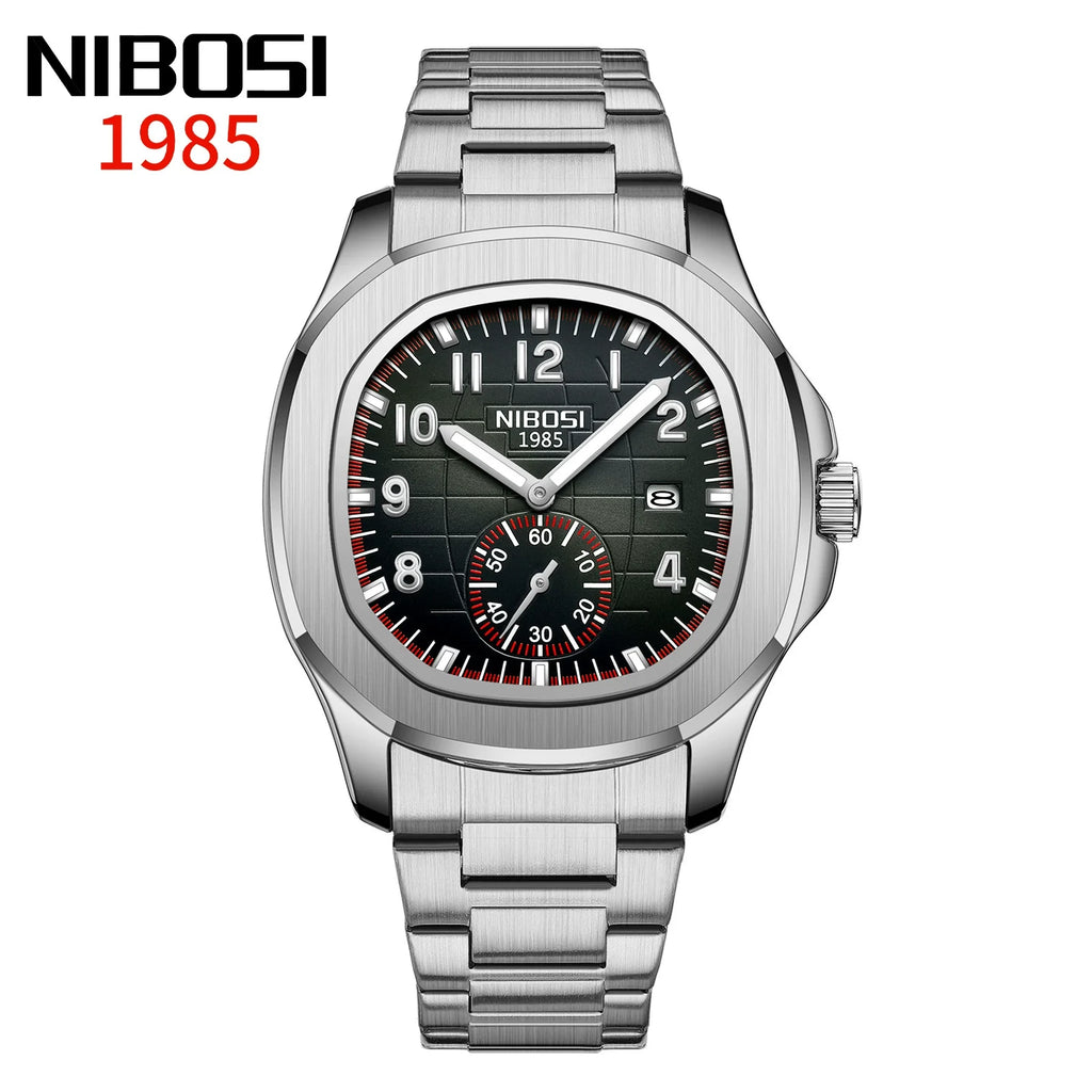 NIBOSI 1985 — Black PVD Steel, Black Dial, Small Seconds & Black Rubber Strap, Men